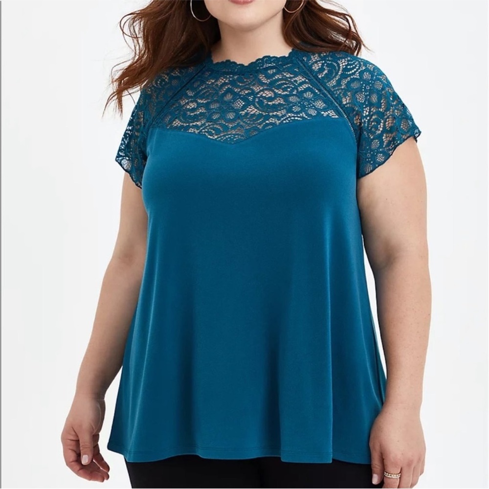 Torrid Teal Lace High-Neck Top 2x